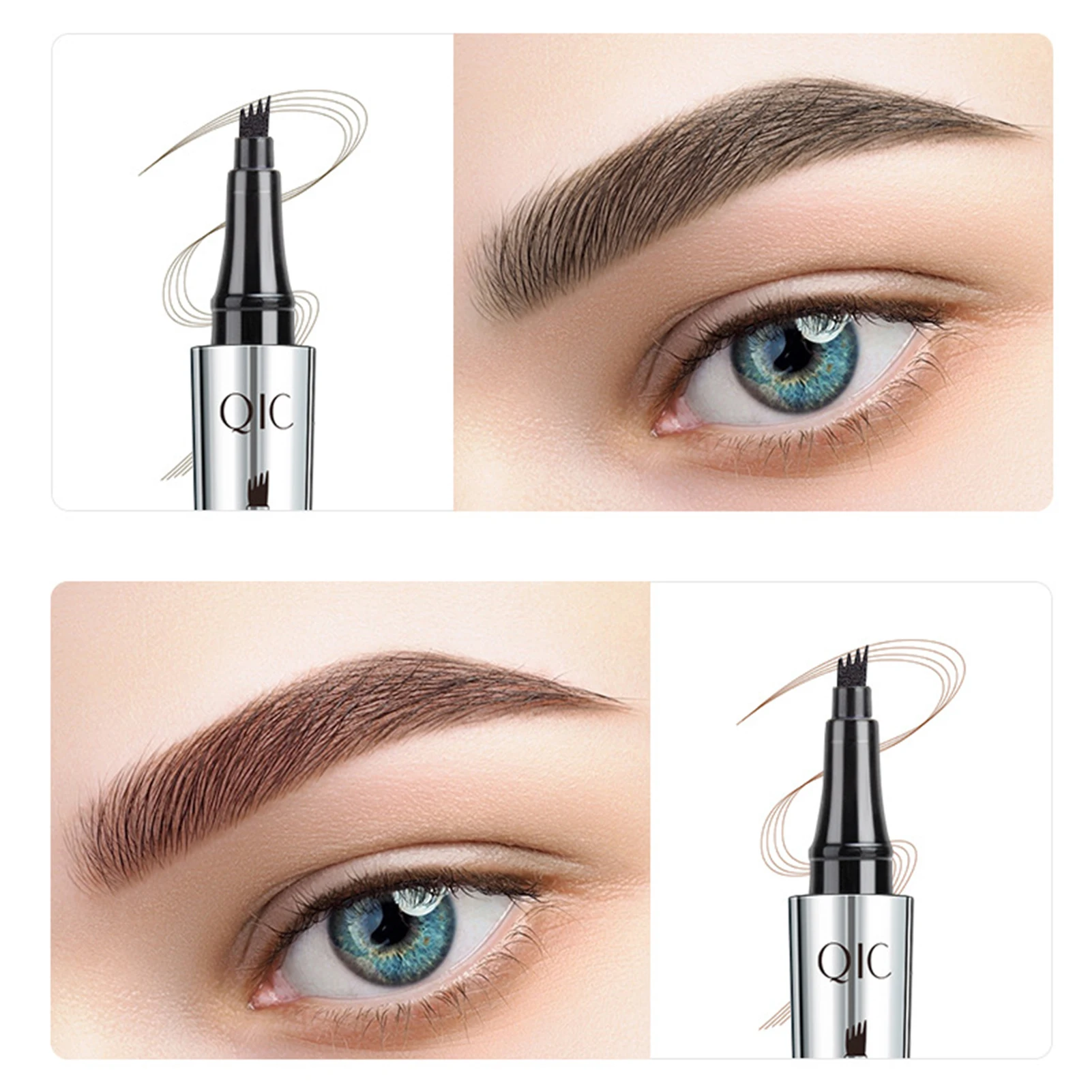Lápiz de cejas líquido ultrafino de cuatro mandíbulas, lápiz de cejas 3D impermeable a prueba de sudor, herramienta cosmética de maquillaje de ojos de larga duración para mujeres