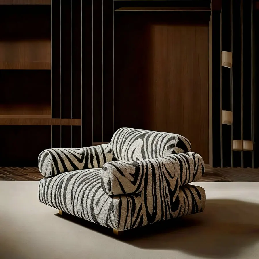 # Sillón Individual de Lujo con Patrón de Cebra para Vestíbulo de Hotel, Sillón Tapizado para Sala de Estar, Sillón de Descanso para Casa de Campo