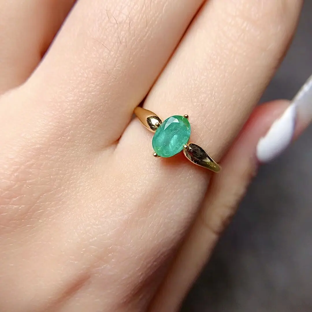 100% Natural emerald Ring 925 Sterling Silver for Daily 5mm*7mm Colombian Emerald Ring with Gold Plating