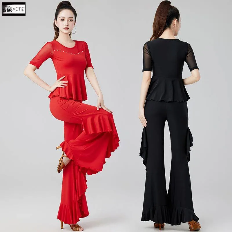 tenue-de-danse-carree-tendance-costume-d'entrainement-et-de-spectacle-d'ete-ensemble-pantalon-a-manches-sept-quinces-avec-strass-scintillants-style-jitterbug-moderne