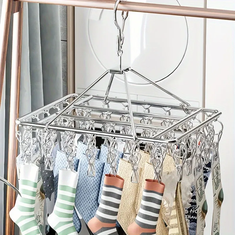 1pc Stainless Steel Hanging Drying Rack-30 Clips-Windproof Design-Multipurpose for Home and Store