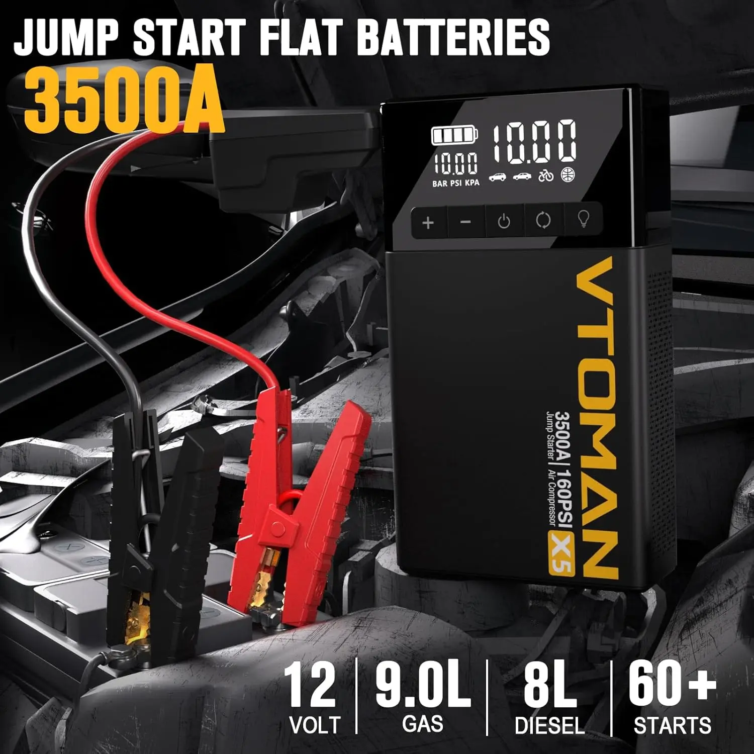 

X5 Jump Starter with Air Compressor, 3500A Portable Car Battery Booster (Up to 9L Gas/8L Diesel Engines)
