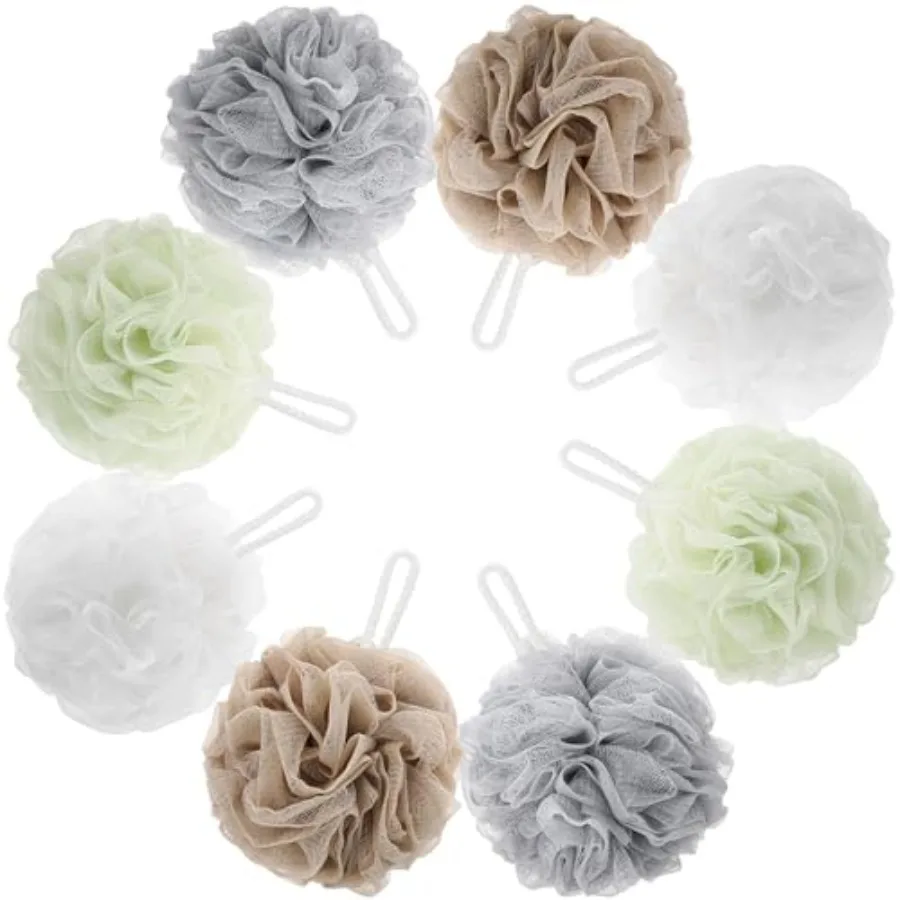 8 Small Mesh Pouf Bath Sponge - Mesh Loofah Body Exfoliating Shower Ball Shower Sponge