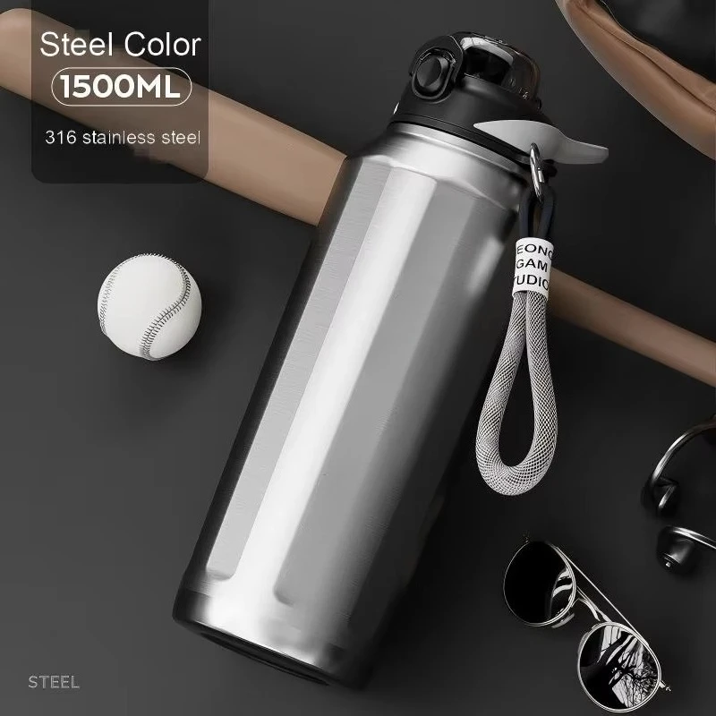 Large Capacity 1000ml Portable Thermos Cup New Model Stainless Steel Vacuum Insulated Water Bottle with Straw for Men Outdoors