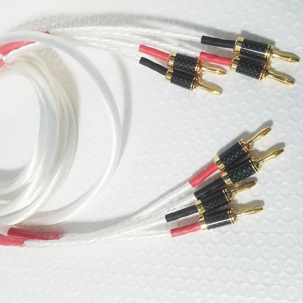 Pair 8N OCC Silver Plated Single Wire HiFi Speaker Cable with Banana Spade Plug for Enhanced Sound Quality