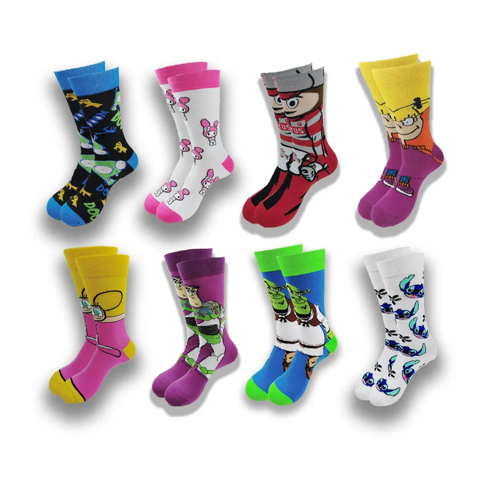 Novel design spring and autumn men\'s socks tube high quality knitted cartoon fashion socks for men and women.