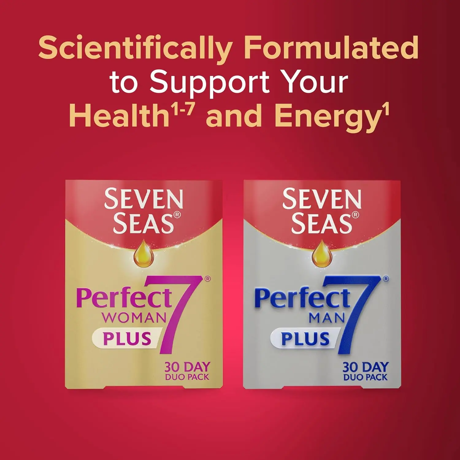 Seven Seas Perfect7 Woman Plus: فيتامينات متعددة للنساء (Omega-3، Vit D، Zinc) للصحة 1-7، 30 قرصًا + 30 كبسولة، توريد لمدة شهر واحد