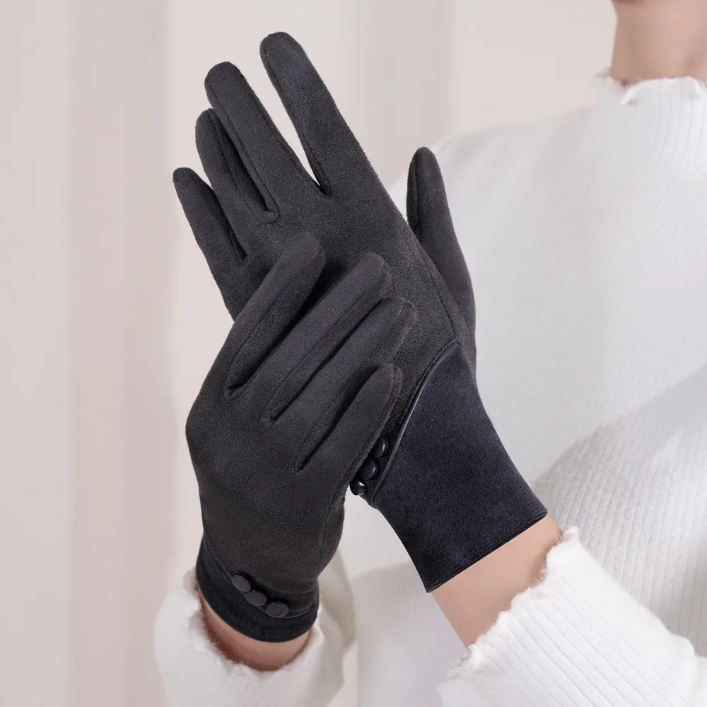 Practical Elegant Winter Thermal Gloves Thick Breathable Touch-Screen Gloves Warm Insulated Windproof Suede Gloves Cycling