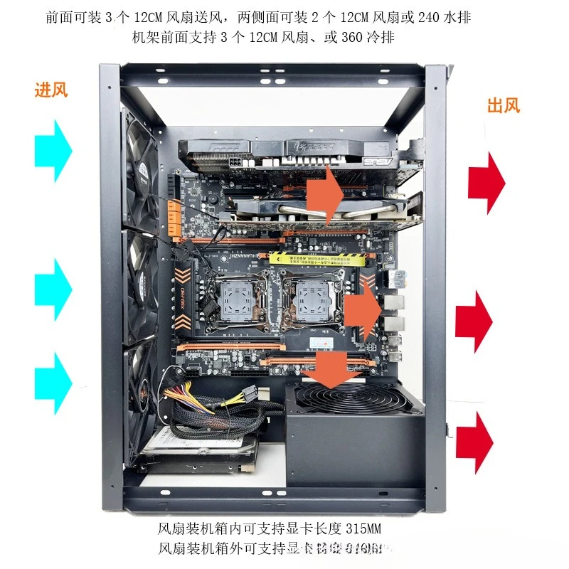 Can be stacked open chassis X79 X99 dual EATX main board 6 card bracket can stand 3090 graphics card rack