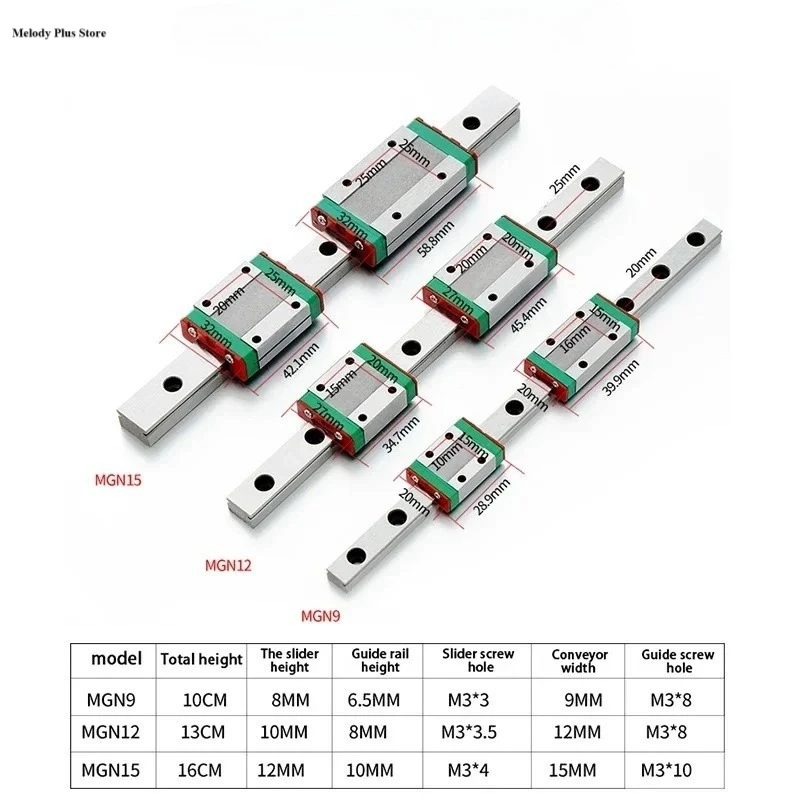 

MGN12 Linear Rail Guide MGN12H MGN9H Sliding Carriage Block 200mm 300mm 400mm 500mm Miniature Linear Motion for Voron CoreXY