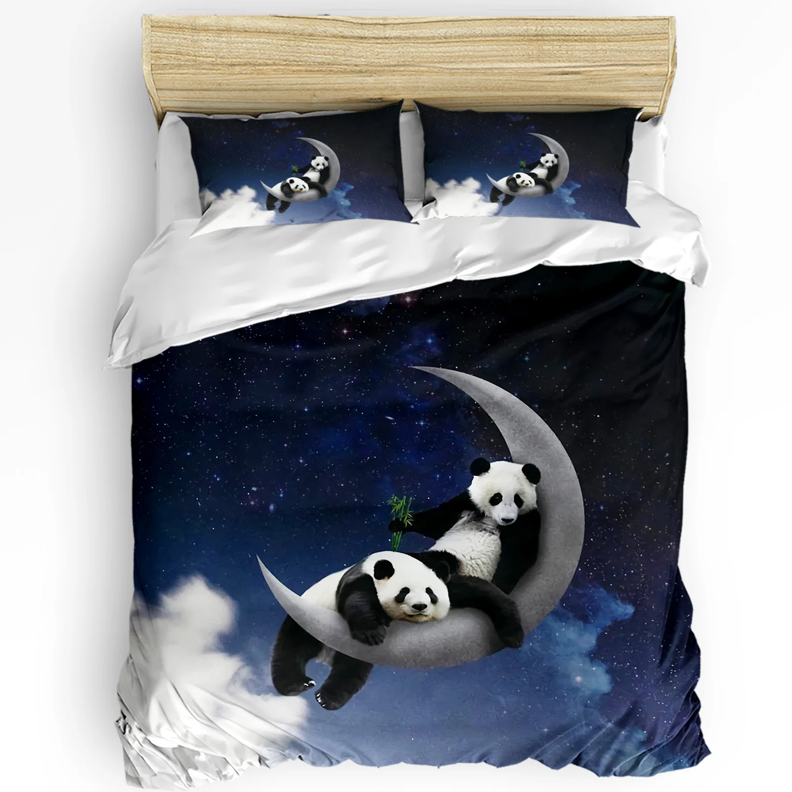 Immagine 3: Luna Notte Cielo Panda Stella di bambù Animale Copripiumino con federa Personalizzato 3 pezzi Set biancheria da letto Copripiumino Letto matrimoniale Tessili per la casa