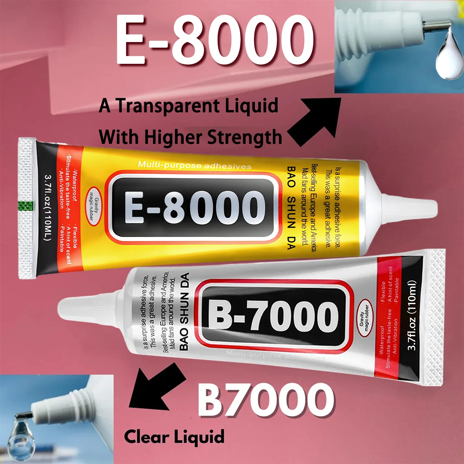 B7000+E8000 Adhesive Set Mobile Phone Repair and Jewellery Crafting Adhesive Toy and Model Bonding Agent Suitable for Metal, Plastic and Glass Super Glue