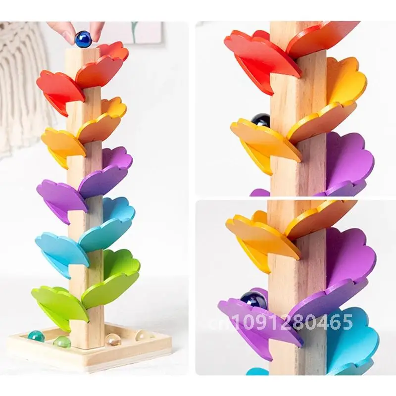 Colorful Wooden Tree Marble Ball Run Track Game Building Blocks Montessori Creative Funny Puzzles Toy Gift for Kid Toddler