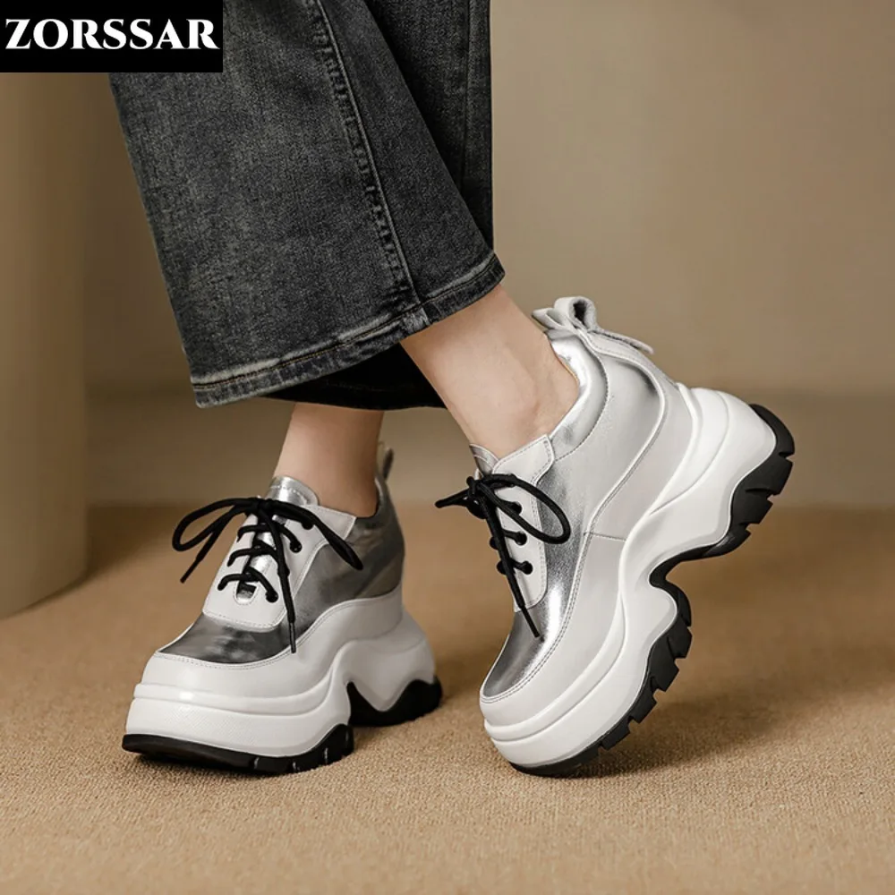 

Woman Height Increasing Shoes 11cm Heels Spring Autumn Wedges Breathable Women Sneakers Casual Platform Trainers Silver Shoes