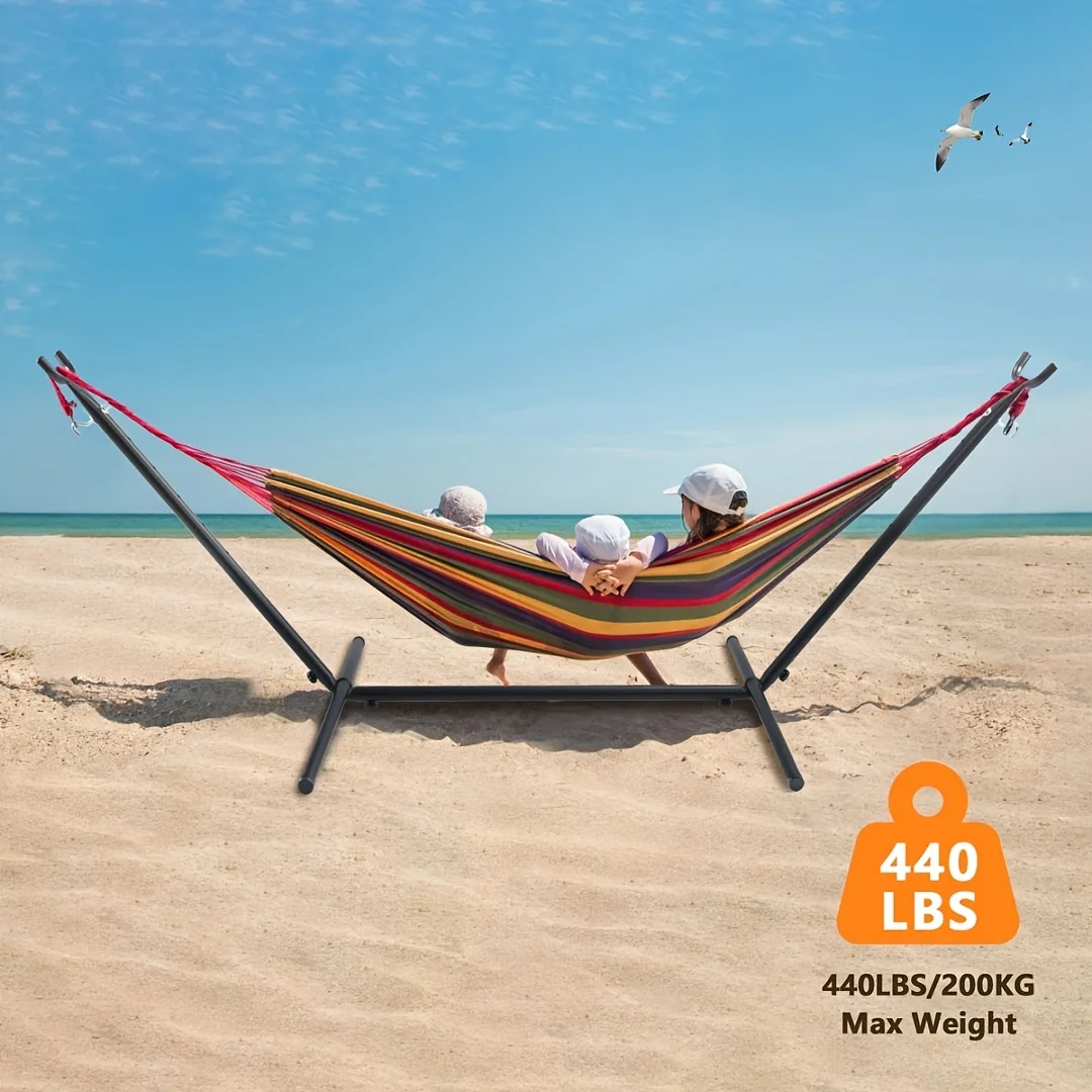 

1pc Hammock Stand Adjustable, Portable Hammock Stand Heavy-Duty Anti-Slip, 440-Pound Capacity for Garden Patio Men Backyard Women, Black (Hammock Not Included)