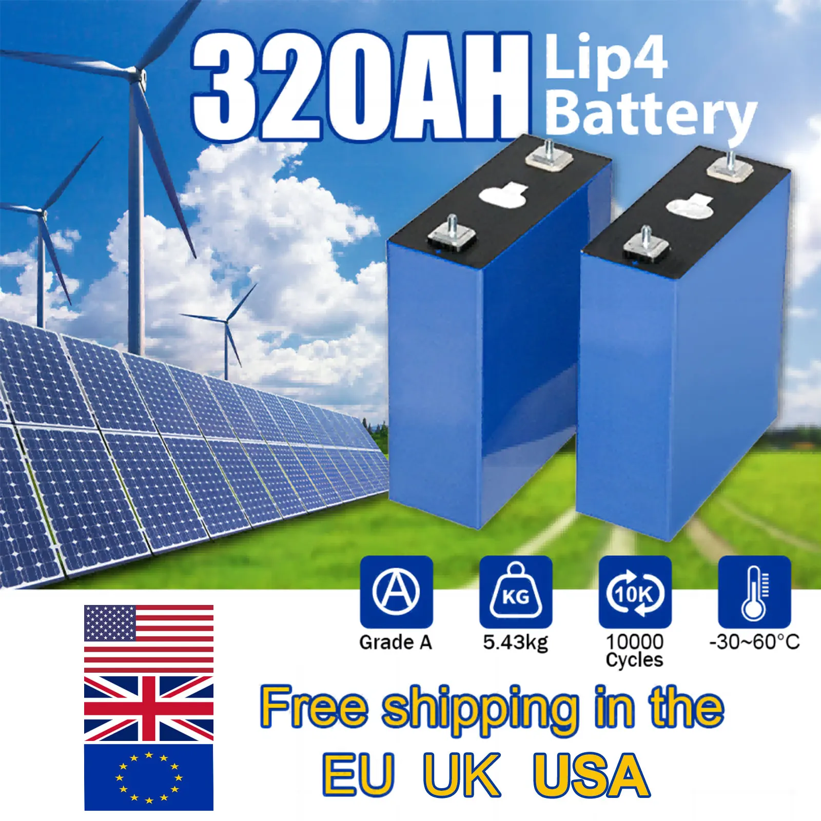 

3.2V 320Ah LiFePO4 Battery Grade A Cells 8000+ Cycles DIY 12V/24V/48V For Solar/RV/Home/Golf Cart/Clean/Electric Vehicle