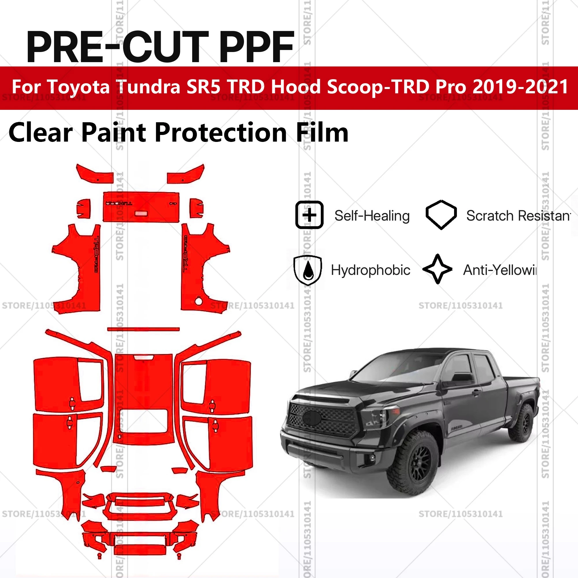 

Pre-Cut Paint Protection Film PPF Transparent Car Film Automotive PPF For Toyota Tundra SR5 TRD Hood Scoop-TRD Pro 2019-2021
