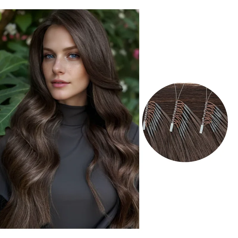 

8D Micro Link Hair Extensions Human Hair Nano Rings With Fish Line Hair Extension Invisible Mechine Remy 0.6g/pcs 50strands/pack