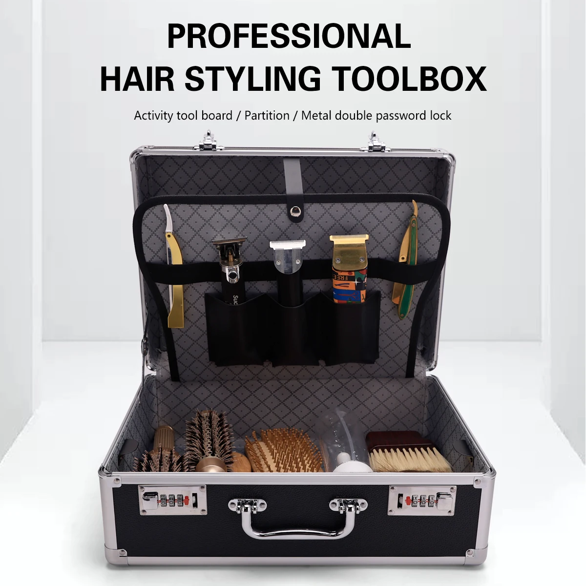 Barber Storage Box Aluminum Tool Password Lock Portable Suitcase Professional Hairdressing Large Capacity Salon Carrying Box