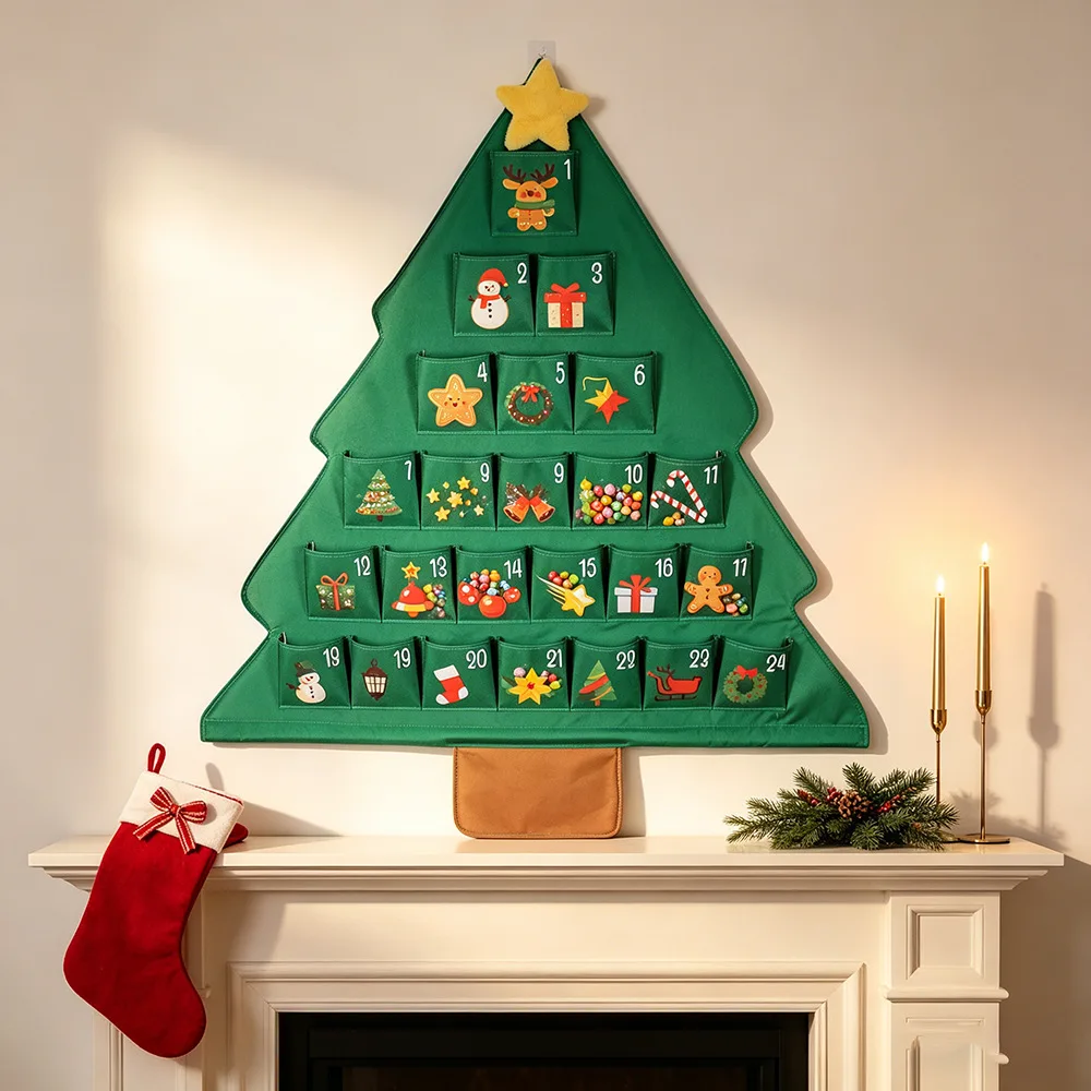 New Advent Fabric 24 Days Christmas Tree Shape Storage Bag Countdown Calendar Storage Bags For Home Decorators Collectors Living