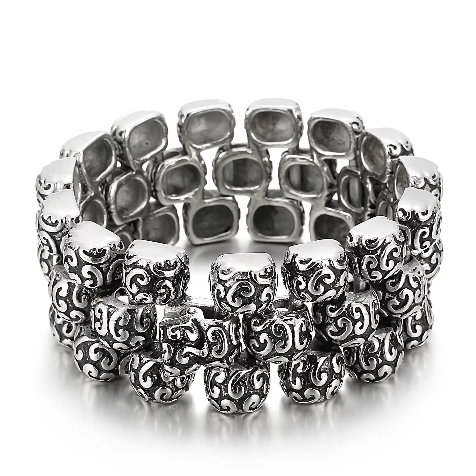 Fongten Stainless Steel Men's Bracelet Ancient Religious Patterns Vintage Knight Accessories Fashion Jewelry Party Birthday Gift