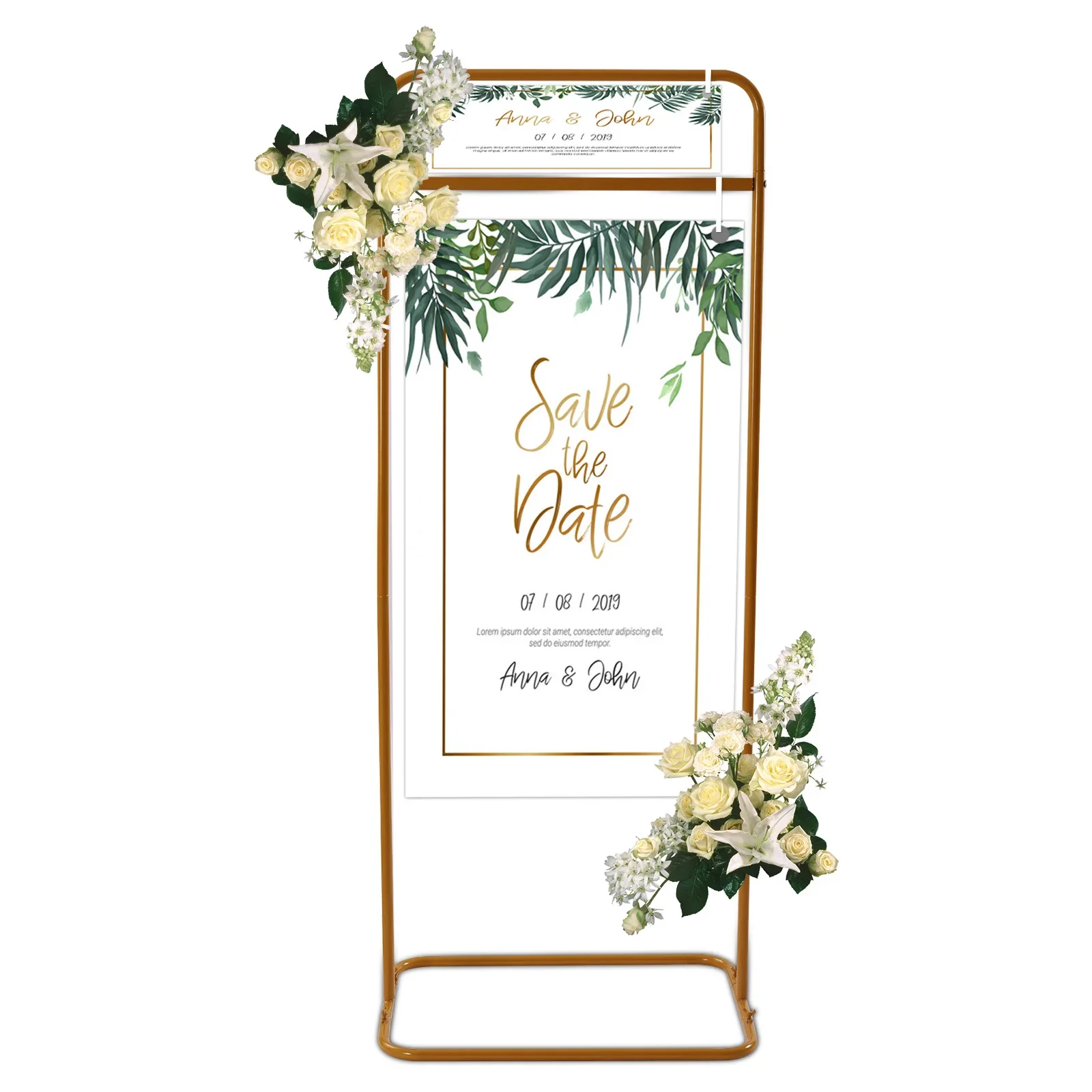  4.9FT  Gold Wedding Sign Stand LargeWelcome Frame Seating Chart Guest List Geometric Floral Ceremony Decorations