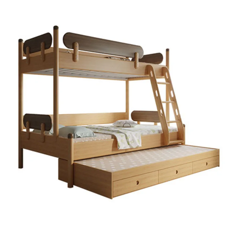 

All solid wood children's bed, ash wood bunk bed with guardrail simple upper and lower bunk boys and girls Nordic mother and chi