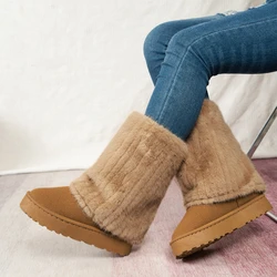 Scarpe da donna 2024 stivali da donna a metà polpaccio di marca moda stivali giornalieri con bordo rovesciato donna nuovi stivali da neve corti in peluche con punta tonda