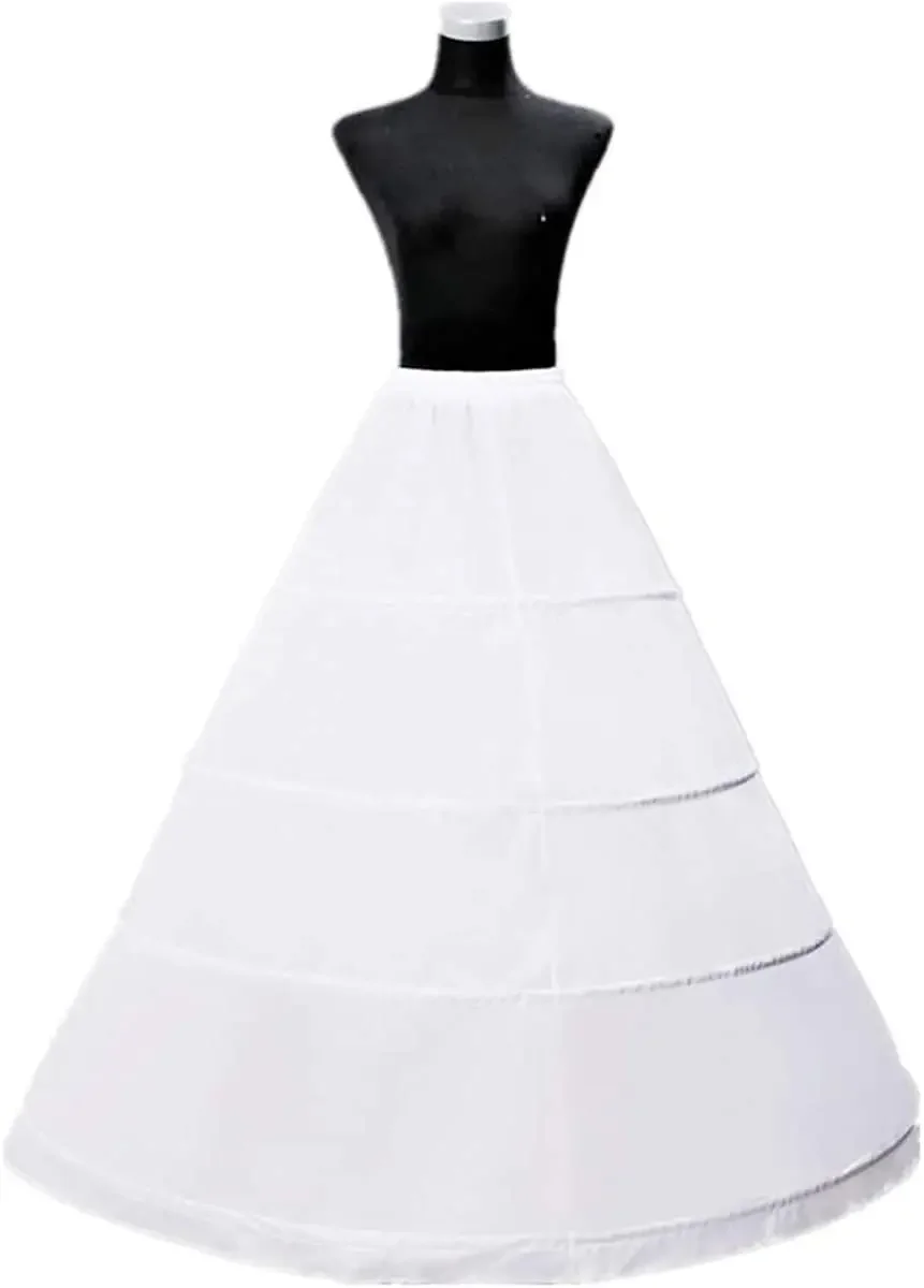 

Women's Petticoat 4 Hoop A-Line Underskirt Crinoline Floor Length Wedding Ball Gown Skirt Slips Bridal Dress White