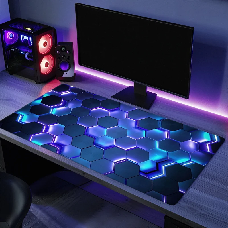 Large gaming Mouse Pad 90x40 Red Blue gradient design non-slip rubber sewn edge gaming desk mat keyboard gamers and office work