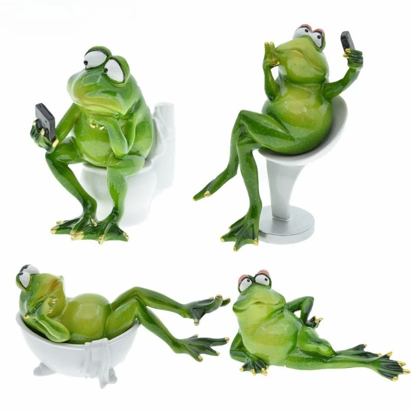 Creative Nordic Toilet Sitting Bath Tub Lying Selfie Frog Figurines Resin Animal Model Statues Craft Garden Home Decor Ornament