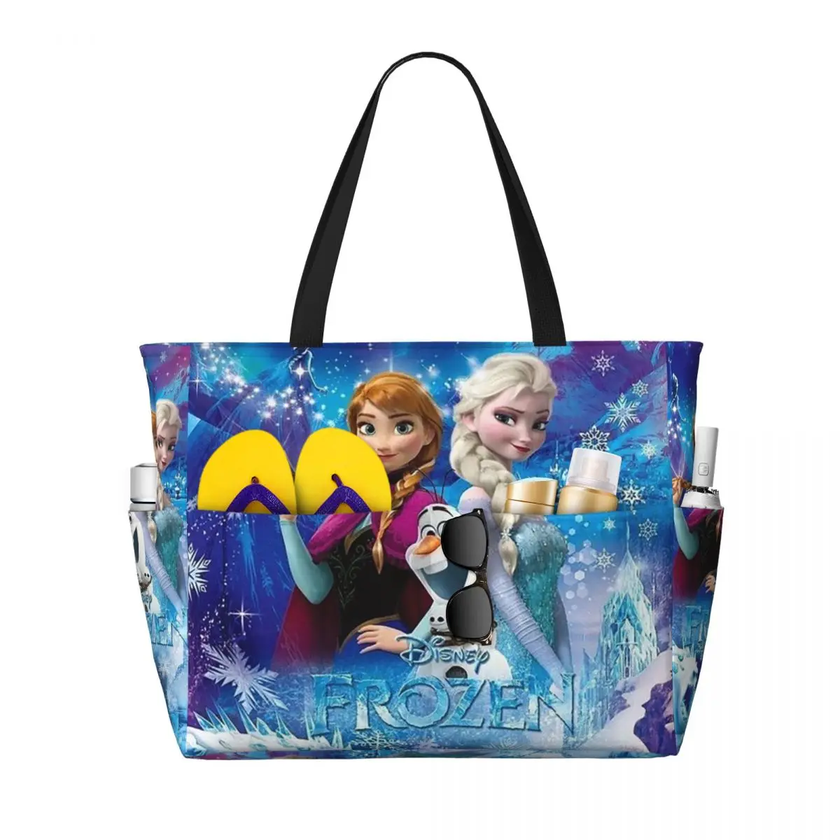 Custom Frozen Princess Elsa Anna Groceries Shopping Tote Bag Women Big Capacity Animated Gym Beach Travel Bags