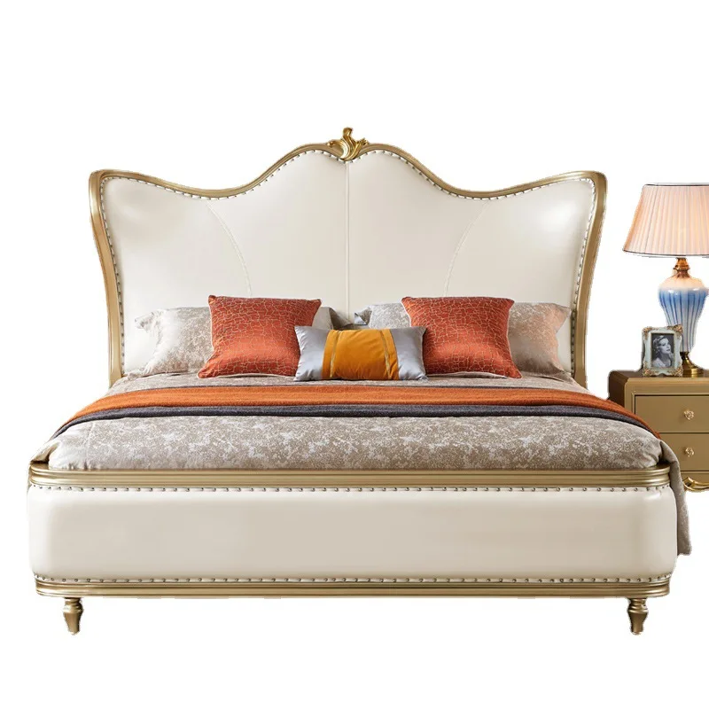 

American light luxury solid wood bed luxury European double Princess Jane Ou leather wedding bed Bedroom furniture