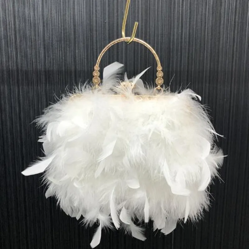 Designer Luxury Turkey feather Party Evening Clutch Bag Women Wedding Purses and Handbags Shoulder pearl Chain Shoulder Bag