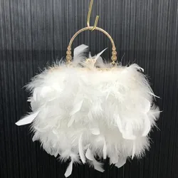 Designer Luxury Turkey feather Party Evening Clutch Bag Women Wedding Purses and Handbags  Shoulder pearl Chain Shoulder Bag