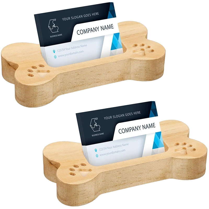 Wooden Dog Bone Shaped Business Card Holder, Pet Business Card Stand, Wooden Paw Print Cute Card Display Stand Organizer