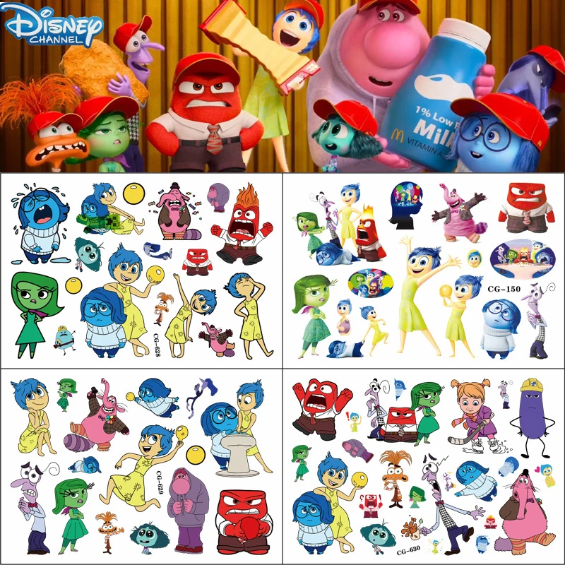 

Disney Inside Out 2 Tattoo Stickers Disposable Water Transfer Stickers Party Decorations Anime Tattoo for Kids Cosplay Gifts