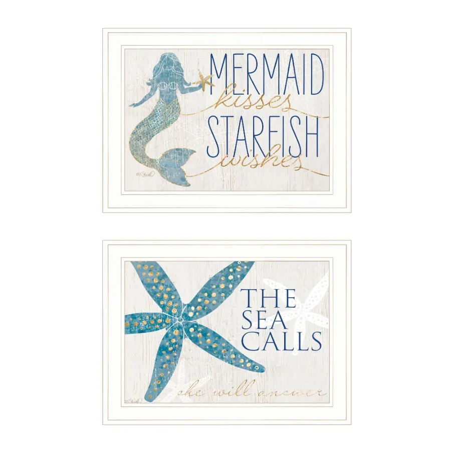 

2-Piece Vignette Mermaid Kisses Starfish Wishes Ready to Hang White Framed Print