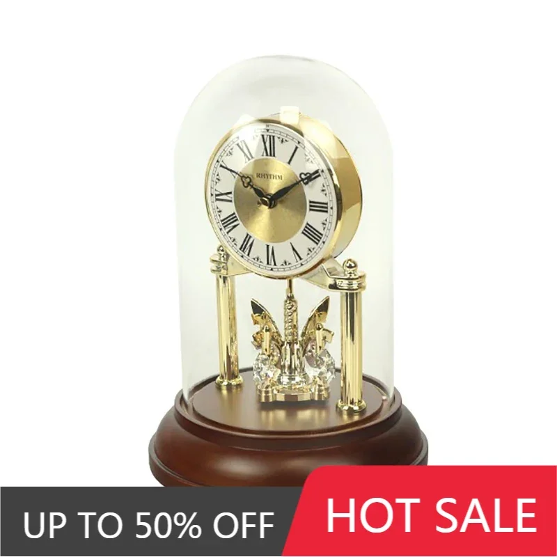 Luxury Gold Table Clock Desktop Clock Office Desk Clock Watches Crystal Rotating Home Decoration Living Room Bedroom Ornaments