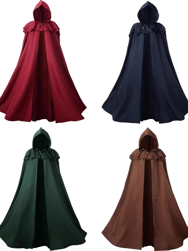 

Средневековый черный плащ с капюшоном для взрослых, унисекс, коричневый плащ, костюм ведьмы-вампира на Хэллоуин, зеленый, красный халат, накидка, костюм