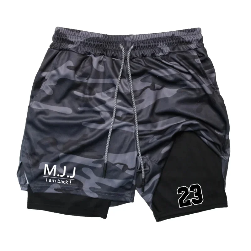 Novos homens 2 em 1 shorts de camada dupla esportes casuais ginásio treino marca malha respirável shorts de basquete ape