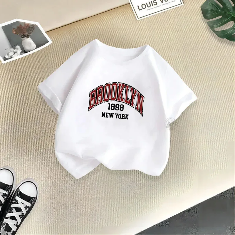 Brooklyn 1898 New York Boy Girl T-shirts Kid Children Letter Clothes Baby Black Harajuku Kawaii Tops Gift Present ,Drop Ship