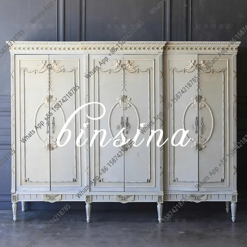 N65 French retro large wardrobe engraved old wardrobe bedroom simple old locker can be customized factory direct sales