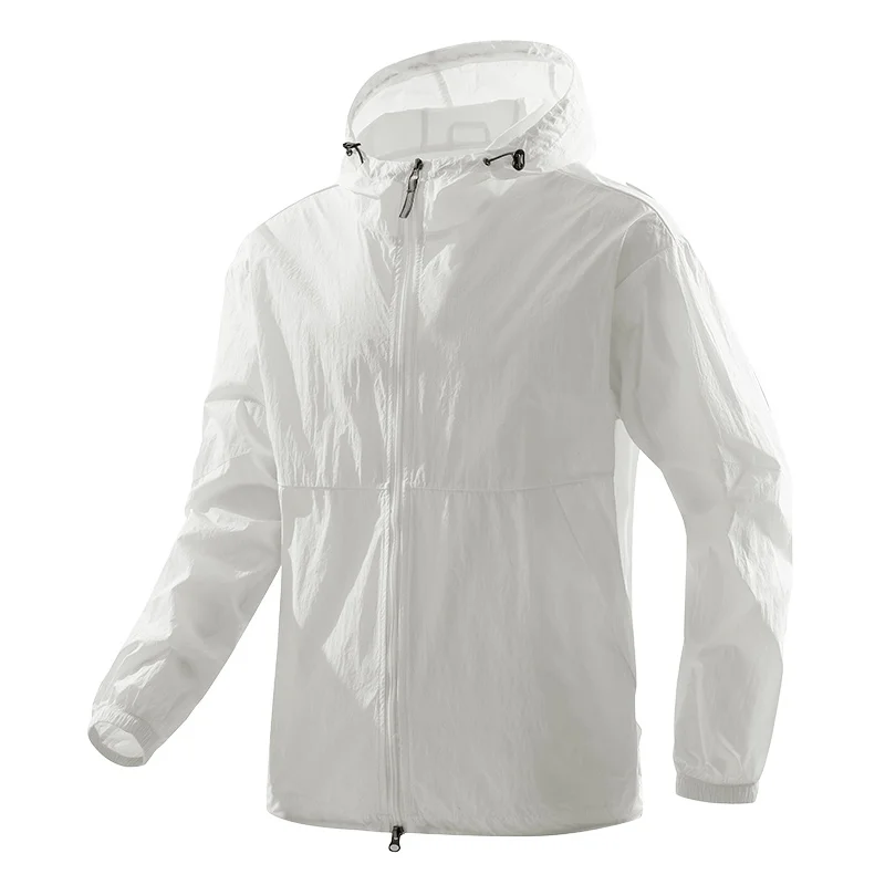 

UPF50+Men's Hooded Windbreaker Jacket - Ultra Light Summer Zipper Pocket Elastic Cuffs Suitable for Outdoor Hiking and Running