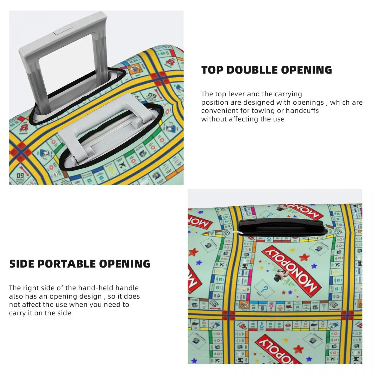 Monopoly Board Game Classic Suitcase Cover Protection Elastic Travel Luggage Protector Covers for 18-32 Inch