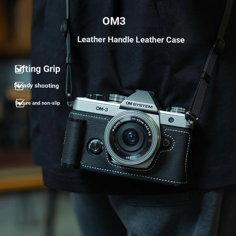 Suitable for Olympus OM3, Heart of Olympus OM3 Cowhide Base Grip Genuine Leather Case, Camera Bag, Shoulder Strap, Wrist
