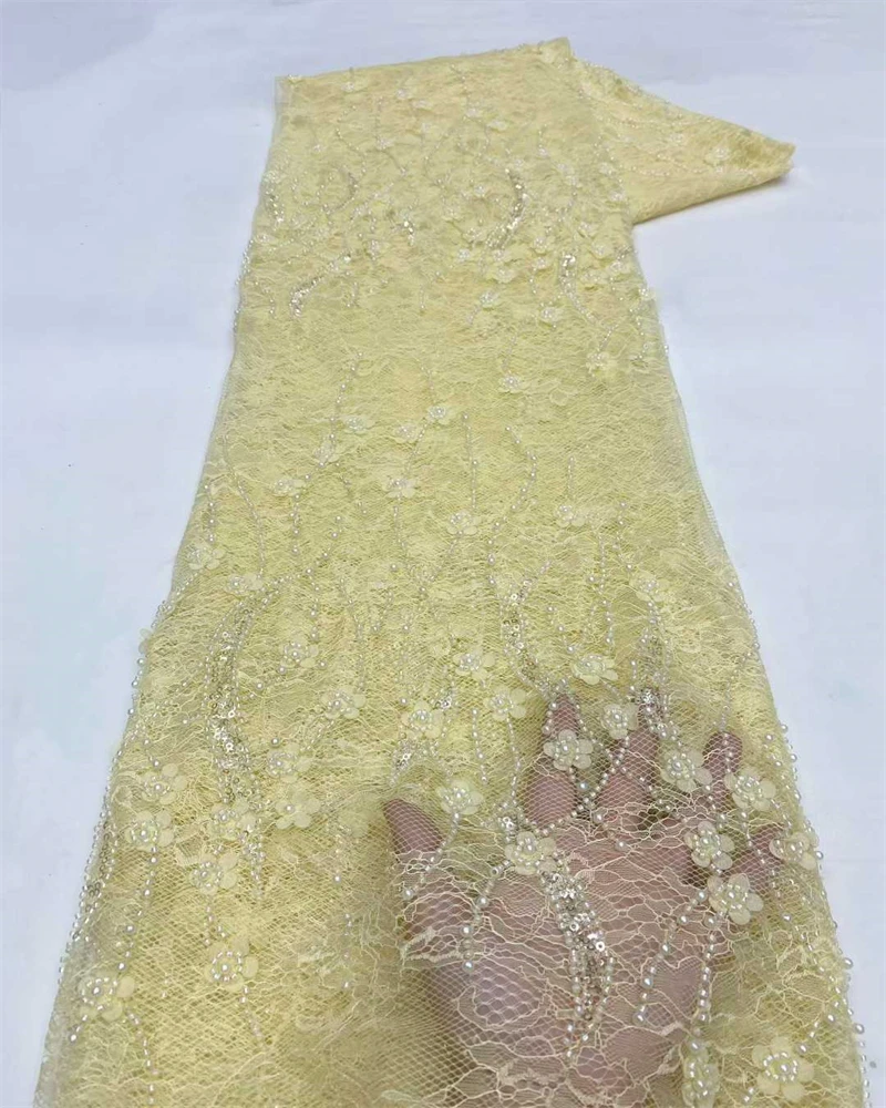 

African Groom Embroidered Sequin Lace Fabric 5 yards French Nigerian Beaded Lace Fabric for Wedding Wedding Dress Sewing