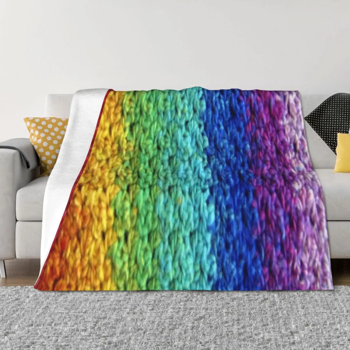 

Rainbow Knit Design Pattern Throw Blanket Giant Sofa Shaggy Personalized Gift Blankets For Bed Blankets