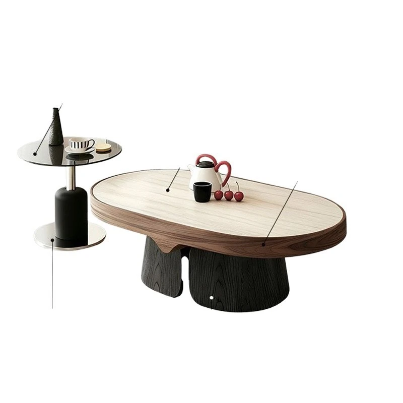 

Ancient coffee table, light luxury travertine oval living room household small apartment combination