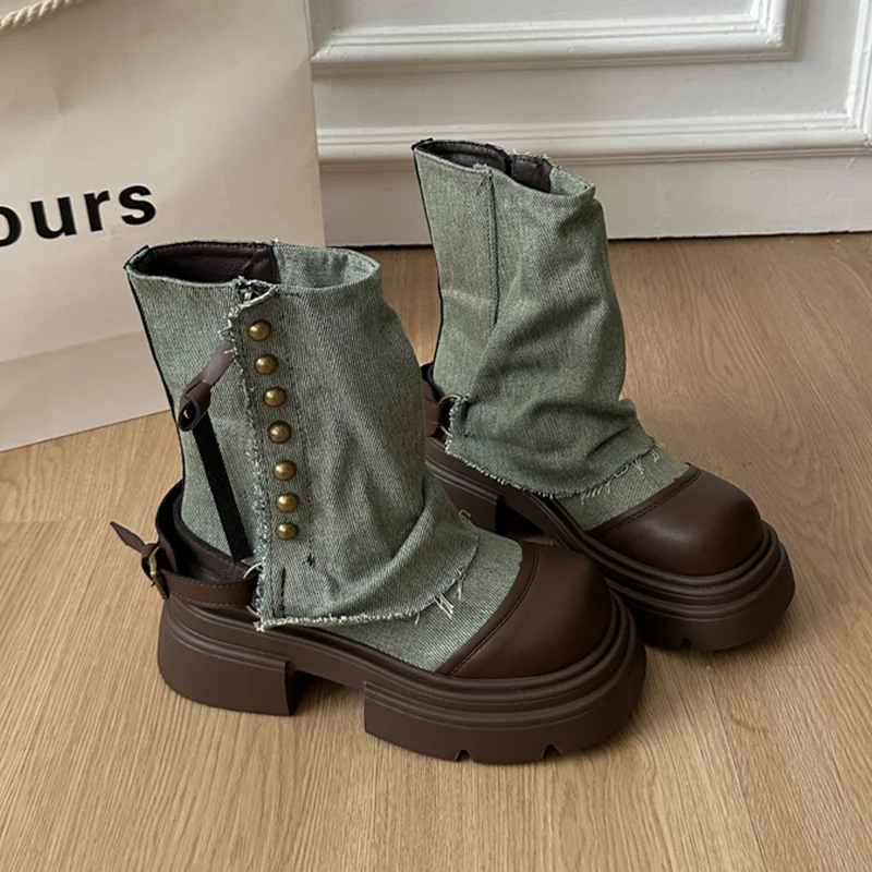 

Platform Women's Cowboy Ankle Boots High Heels Designer Shoes 2025 Winter Walking Chelsea Boots New Trend Gothic Mujer De Botas